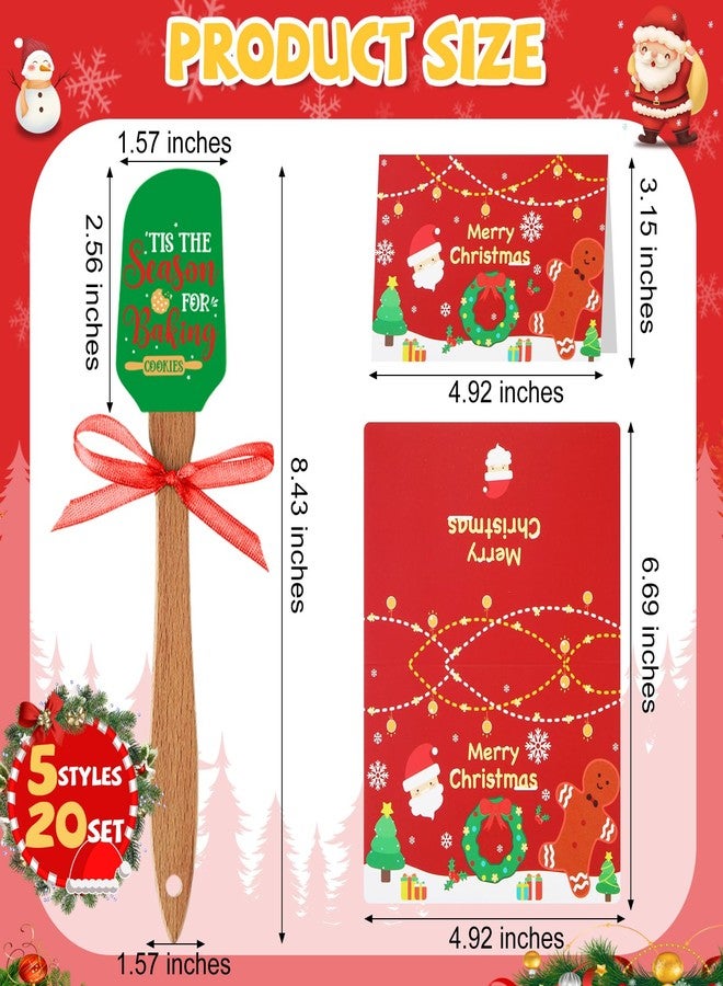 Newtay 20 Sets Christmas Silicone Spatula Cake Spatula Bulk Cooking Scraper with Wooden Handle Xmas Greeting Card Ribbon for Christmas Decoration Holiday Gifts Kitchen Party Favors (Classic Style) - Image 2