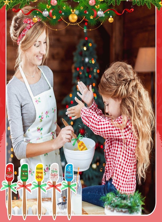 Newtay 20 Sets Christmas Silicone Spatula Cake Spatula Bulk Cooking Scraper with Wooden Handle Xmas Greeting Card Ribbon for Christmas Decoration Holiday Gifts Kitchen Party Favors (Classic Style) - Image 4