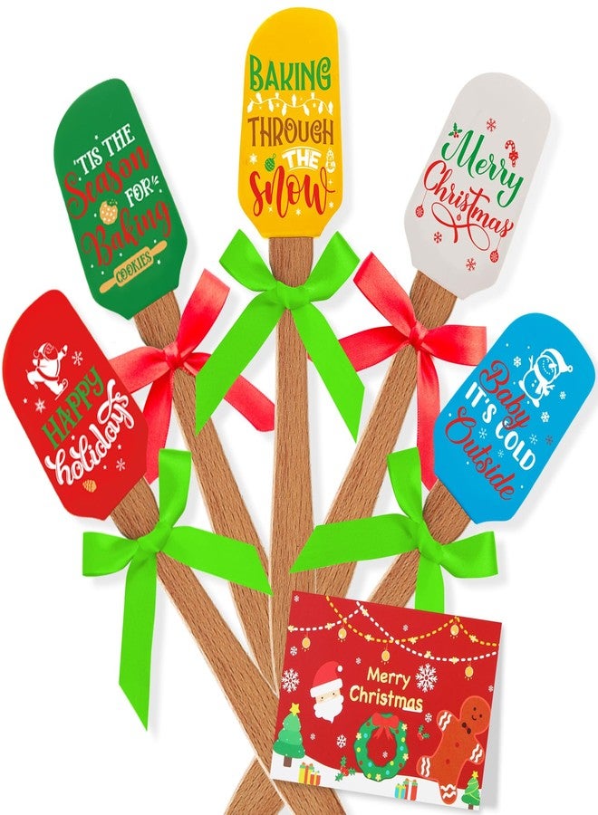 Newtay 20 Sets Christmas Silicone Spatula Cake Spatula Bulk Cooking Scraper with Wooden Handle Xmas Greeting Card Ribbon for Christmas Decoration Holiday Gifts Kitchen Party Favors (Classic Style) - Image 1