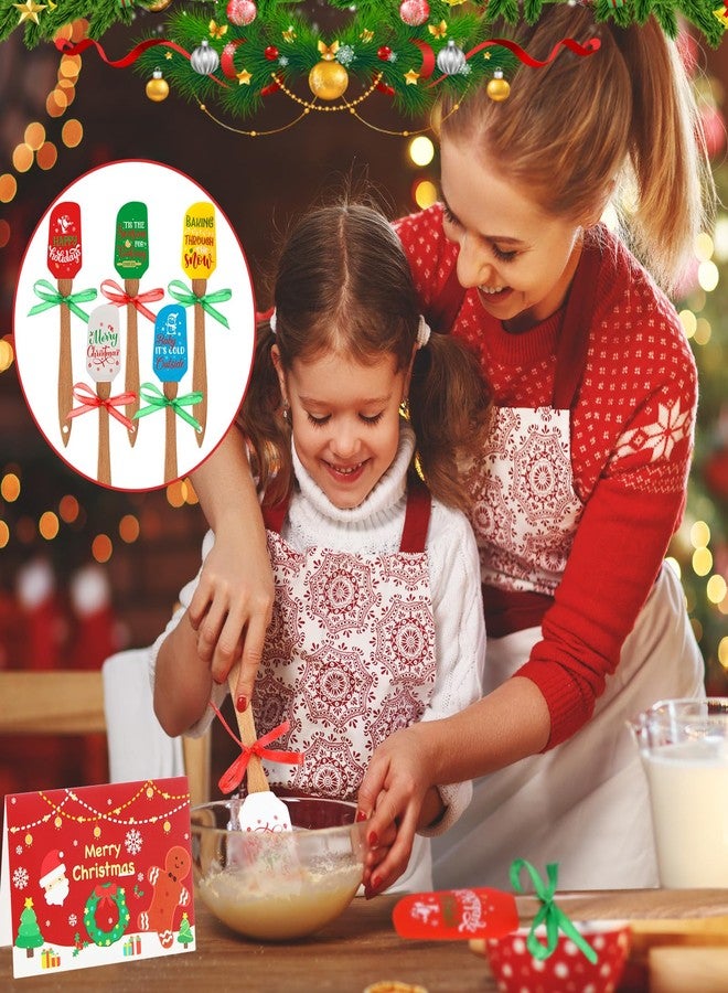 Newtay 20 Sets Christmas Silicone Spatula Cake Spatula Bulk Cooking Scraper with Wooden Handle Xmas Greeting Card Ribbon for Christmas Decoration Holiday Gifts Kitchen Party Favors (Classic Style) - Image 5
