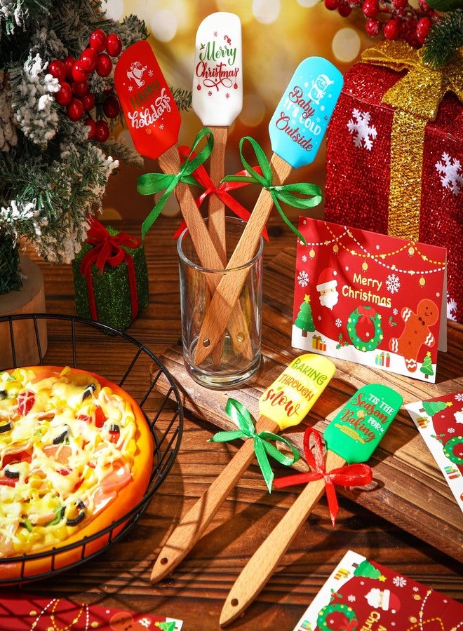 Newtay 20 Sets Christmas Silicone Spatula Cake Spatula Bulk Cooking Scraper with Wooden Handle Xmas Greeting Card Ribbon for Christmas Decoration Holiday Gifts Kitchen Party Favors (Classic Style) - Image 3