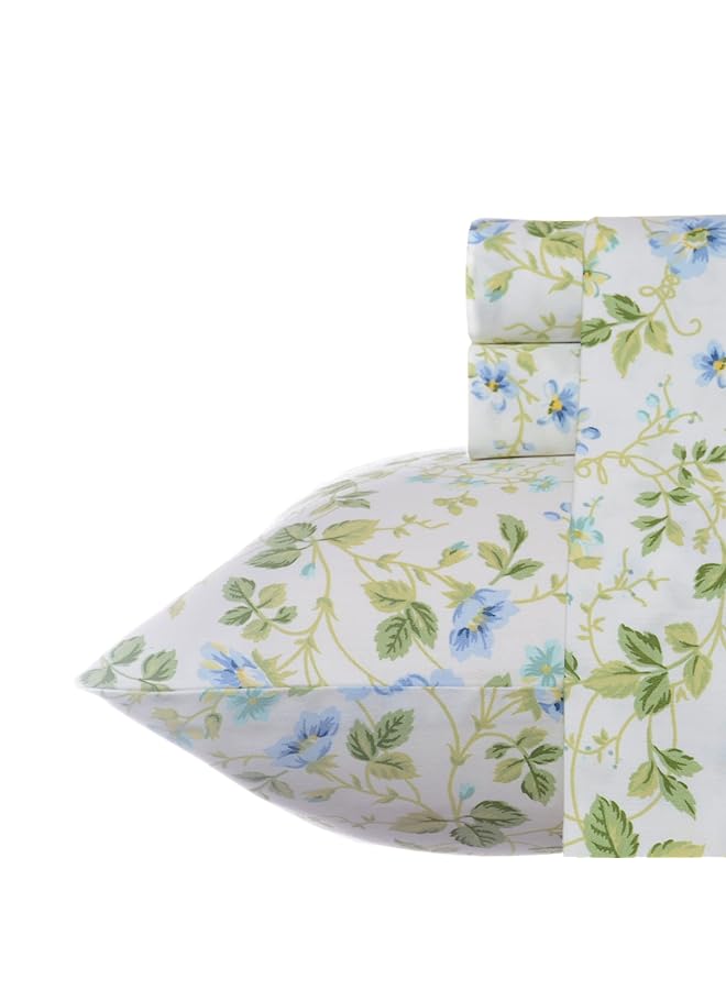 لورا أشلي طقم ملاءات من القطن الساتان من Home Spring Bloom باللون الأزرق مقاس كينج - Image 1