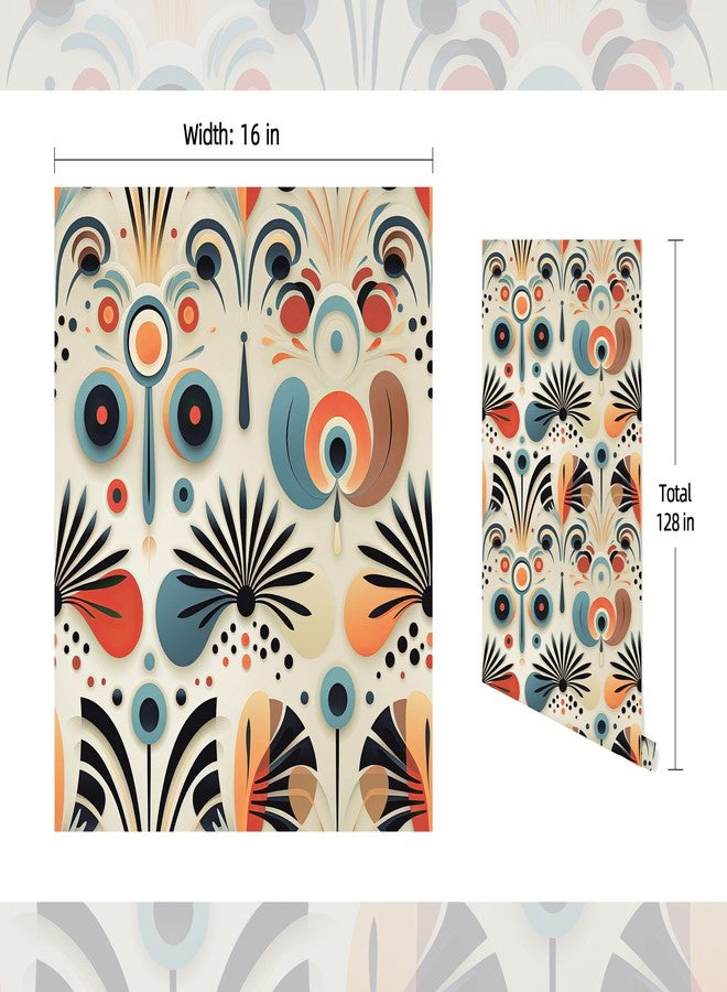 FLFK Boho Vintage Wallpaper Peel and Stick Removable Flower Shape Stripe Wall Mural for Living Room,Bedroom,Kitchen,Office,Apartment Decor 16"x128" - Image 2