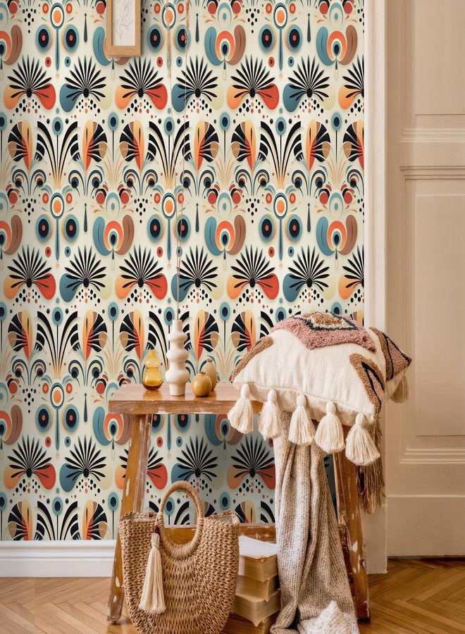 FLFK Boho Vintage Wallpaper Peel and Stick Removable Flower Shape Stripe Wall Mural for Living Room,Bedroom,Kitchen,Office,Apartment Decor 16"x128" - Image 3
