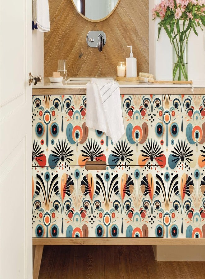 FLFK Boho Vintage Wallpaper Peel and Stick Removable Flower Shape Stripe Wall Mural for Living Room,Bedroom,Kitchen,Office,Apartment Decor 16"x128" - Image 4