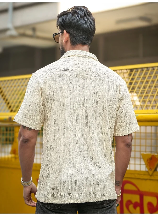 Maniac  Maniac Mens Textured Half Sleeve Cotton Half White Cotton Shirt for Men | Best Price UAE