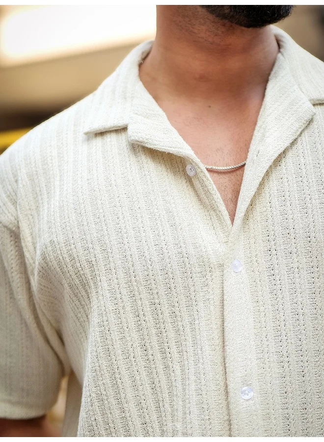 Maniac  Maniac Mens Textured Half Sleeve Cotton Half White Cotton Shirt for Men | Best Price UAE