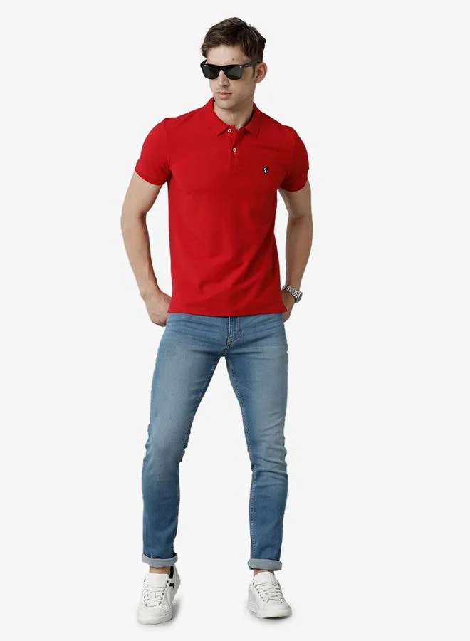 FERVORO Men Red Plain Cotton Polo