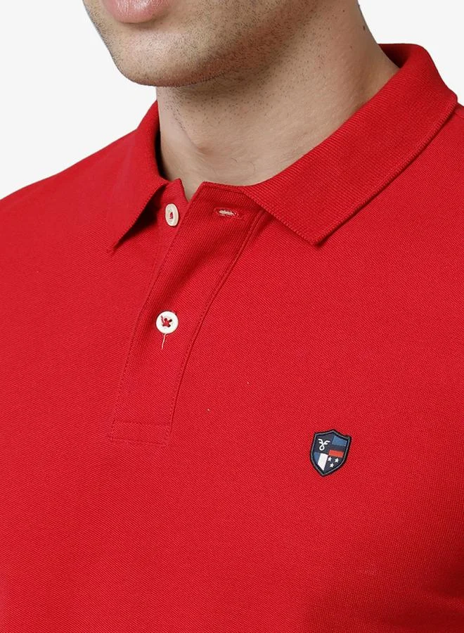 FERVORO Men Red Plain Cotton Polo