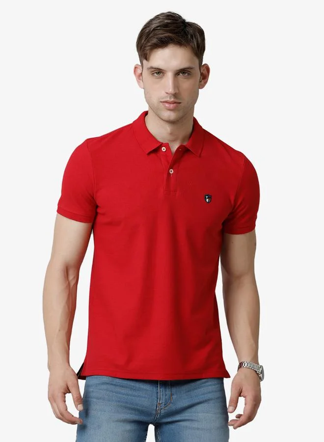 FERVORO Men Red Plain Cotton Polo