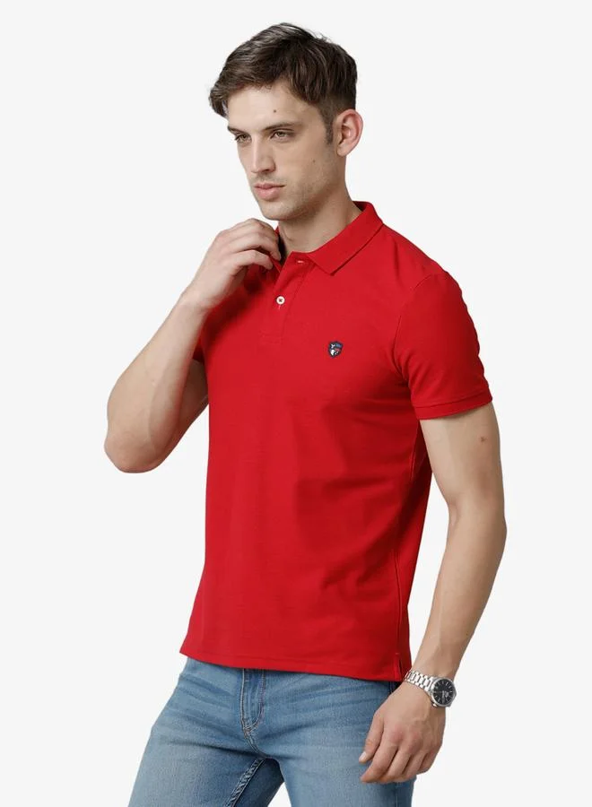 FERVORO Men Red Plain Cotton Polo