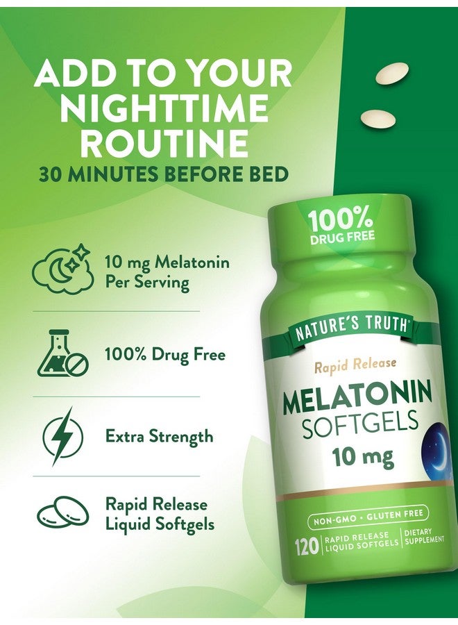 Nature's Truth ميلاتونين من ناتشرز تروث 10 ملغ | كبسولات سائلة سريعة الإطلاق | 120 حبة | مكمل غير معدل وراثيًا وخالي من الغلوتين - Image 5
