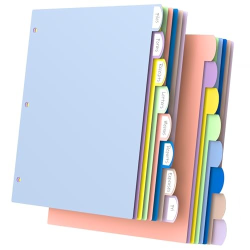 HABGP 16Pcs/2 Set 3 Ring Binder Dividers with Tabs, 8 Color Tab Divders for 3 Ring Binder, Plastic Pastel Page Folder Dividers Sheet Protectors, Three Ring Binder Index Dividers for Notebook - Image 1