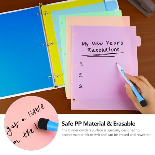 HABGP 16Pcs/2 Set 3 Ring Binder Dividers with Tabs, 8 Color Tab Divders for 3 Ring Binder, Plastic Pastel Page Folder Dividers Sheet Protectors, Three Ring Binder Index Dividers for Notebook - Image 4