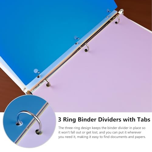 HABGP 16Pcs/2 Set 3 Ring Binder Dividers with Tabs, 8 Color Tab Divders for 3 Ring Binder, Plastic Pastel Page Folder Dividers Sheet Protectors, Three Ring Binder Index Dividers for Notebook - Image 3