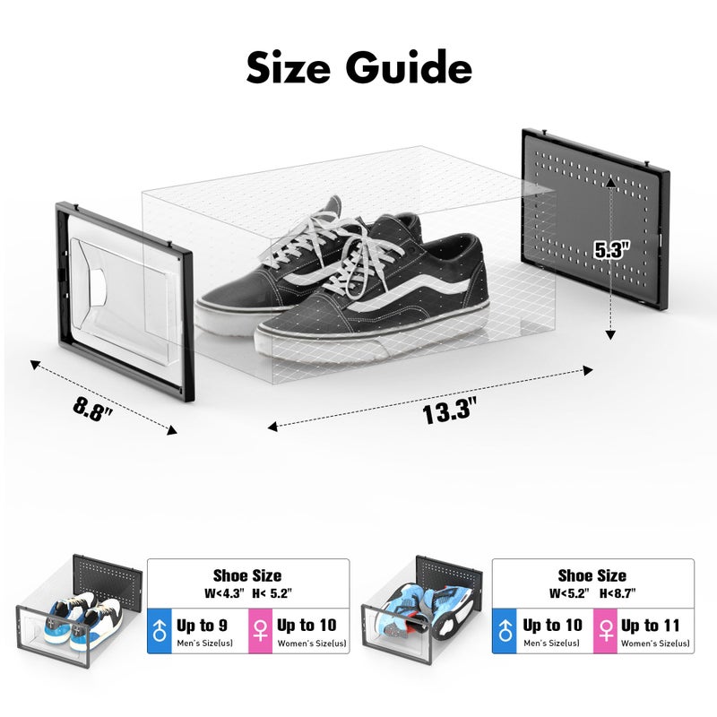 Foluck Shoe Storage Box, 15 Pack Clear Plastic Stackable Shoe Organizer for Closet, Interlocking Design for Sneakers, Foldable Shoes Container Rack with Lids, Black - Image 2