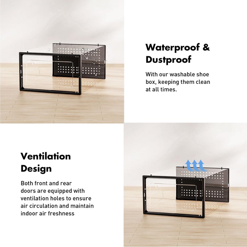 Foluck Shoe Storage Box, 15 Pack Clear Plastic Stackable Shoe Organizer for Closet, Interlocking Design for Sneakers, Foldable Shoes Container Rack with Lids, Black - Image 5