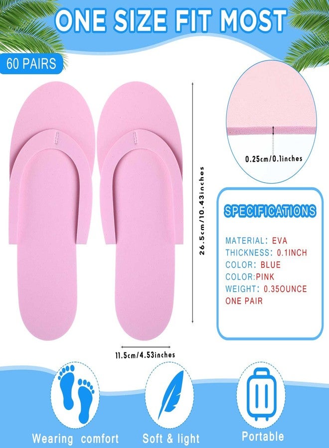 JenPen 60 Pairs Disposable Pedicure Slippers Foam Flip Flops Disposable Flip Flops Multi Color Foldable Pedicure Slippers for Guests Salon Spa Hotel Women, Pink, One size - Image 2