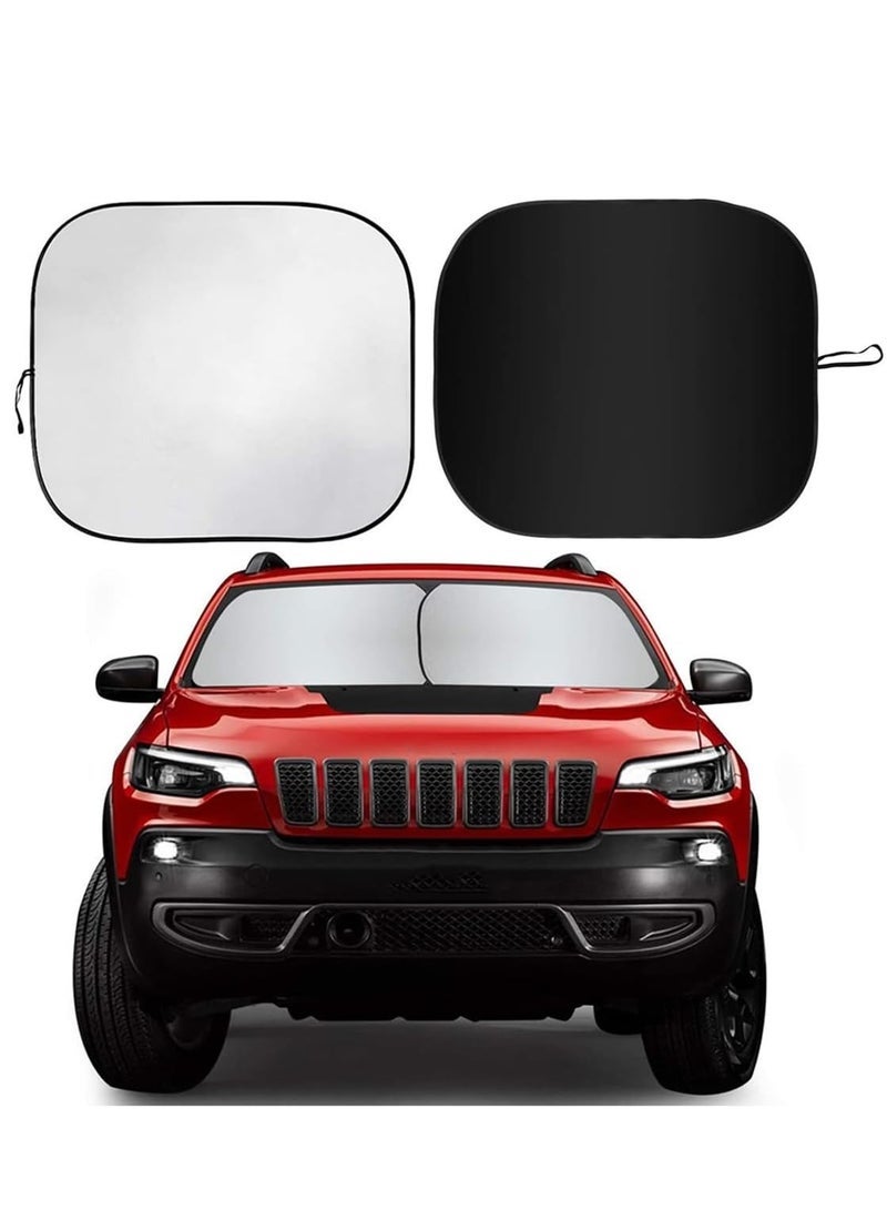 ECVV 2PCS Car Windshield Sun Shade with Storage Pouch | The only Certified Foldable Sunshade Proven to Block 99.87% UV Rays | Sun Heat Protection & Car Interior Cooler Double Panel (Large) - Image 1