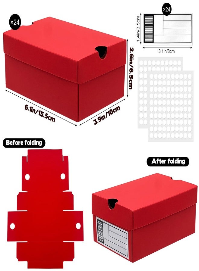 Foxtell 24 Pack Mini Sneaker Boxes for Party Favors 6.1 x 3.9 x 2.6 Inch Mini Shoe Gifts Boxes for Candies Cookies Snacks Sports Small Gift Case with Label for Wedding, Holiday, Birthday Party Favor (Red - Image 2