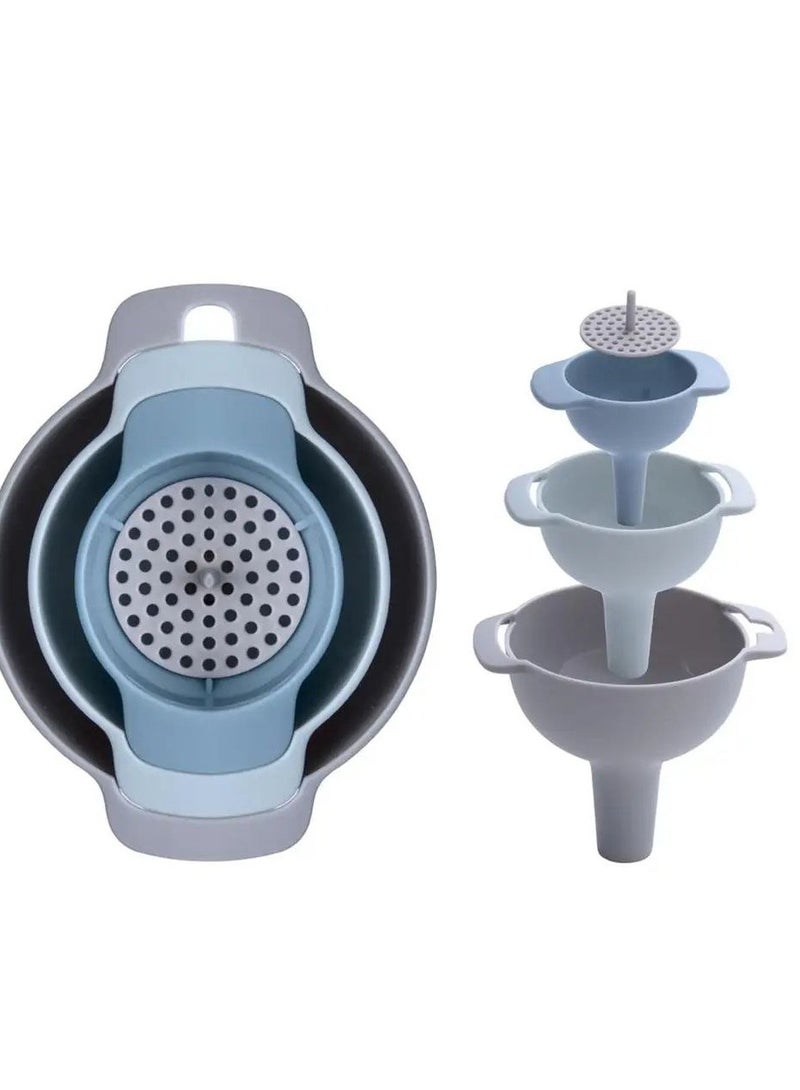 4 in 1 Food Grade Plastic Kitchen Funnel Set with Handle, Hygienic Funnel and Detachable Strainer Filter for Filling Bottles, Liquids, Dry Ingredients and Powders IR - Image 1