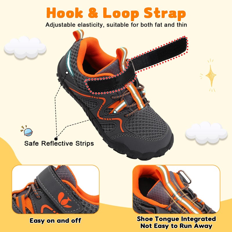 FEETCITY Kids Hiking Shoes Girls Boys Wide Kids Barefoot Shoes Zero Drop Minimalist Shoe Toddler Slip on Shoe Grey/Orange - Image 4