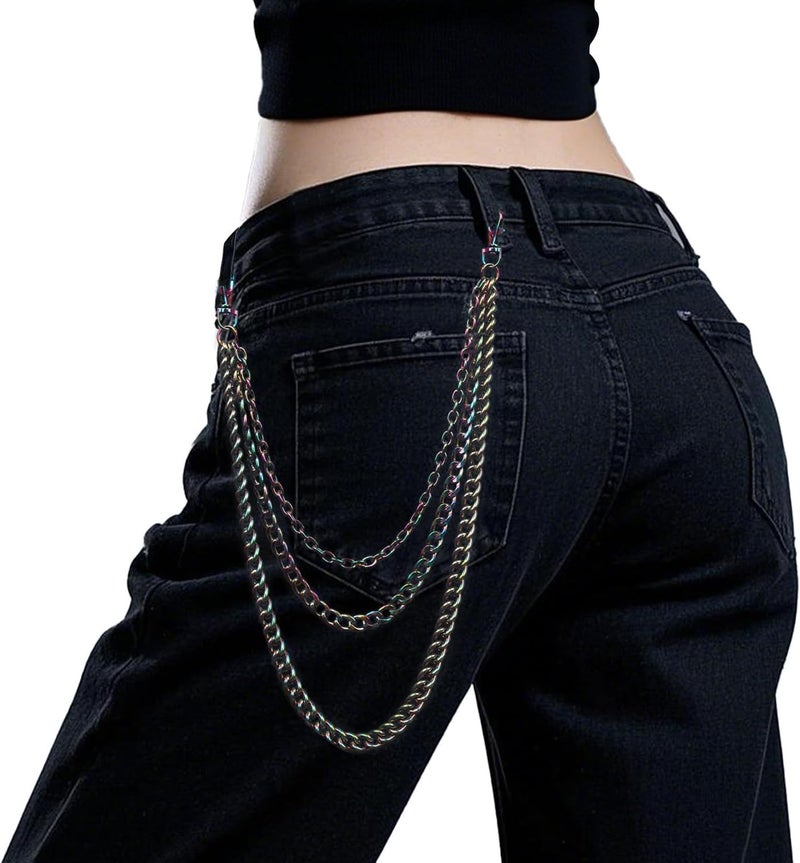 Lainrrew Trousers Chain, Pants Chain Belt Chain Wallet Chain Pocket Chain Hip Hop Punk Jeans Chain Key Chain Goth Accessories for Eboy Egirl Women Men(Colorful) - Image 4