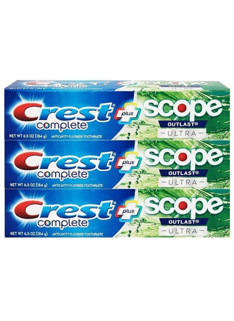 Crest Complete Whitening Plus Scope Outlast Ultra Toothpaste 6.5 oz (184g) - Pack of 3