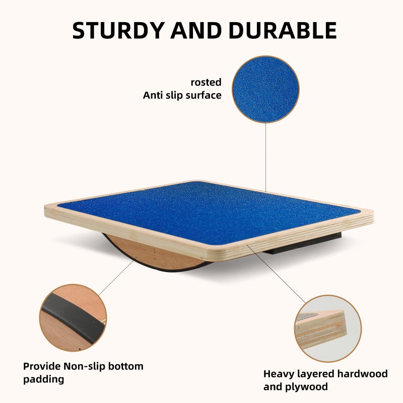 Juoe Non-Slip Wood Wobble Exercise Balance Board,up to 350 Ibs for Coordination Skills Obstacle Courses Sensory Toys for Kids and Adult,Professional Rocker Balance Board for Physical Therapy,Indoor or - Image 5