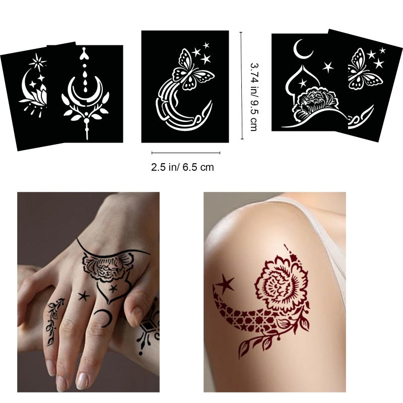 Qpout قوالب وشم كيو بوت للأطفال والبالغين، مجموعة قوالب وشم الحناء 16 ورقة، قوالب الحناء لليدين، قوالب وشم الحناء للوشوم الحقيقية، قوالب الحناء لعيد الهالوين ومهرجان رمضان القمر - Image 3