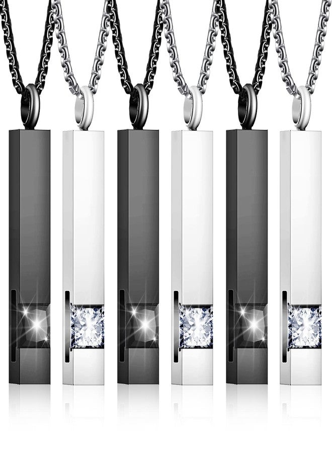 Sureio 6 Pcs Urn Necklace for Men Women Bar Urn Necklace for Ashes Stainless Steel Mom Memorial Cremation Jewelry Pendant Keepsake (Silver,Black) - Image 1