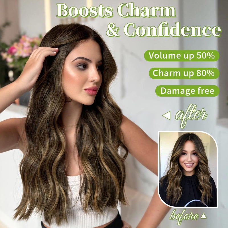 KooKaStyle Invisible Wire Hair Extensions with Transparent Headband Adjustable Size 4 Secure Clips Long Wavy Highlight Synthetic Hairpieces 20 Inch Balayage Chocolate Brown to Caramel Blonde for Women - Image 4
