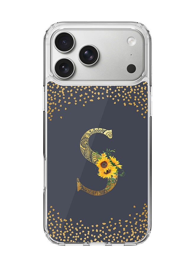 Stylizedd Classic Clear MagSafe Case for iPhone 17 Pro Max , Hybrid Soft Case Flexible Edges Anti Drop TPU PC Gel Thin Transparent Cover [ Designed for iPhone 17 Pro Max ] - Custom Monogram Initial Letter Floral Pattern Alphabet - S  (Grey )