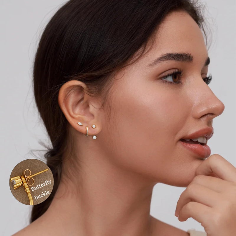 YEEZII 6 Pairs 14K Gold Plated Stud Earrings for Women, Hypoallergenic Cuff Cartilage Earrings for Multiple Piercing, Dainty Small Stackable Earrings Set for Jewelry Gift - Image 2