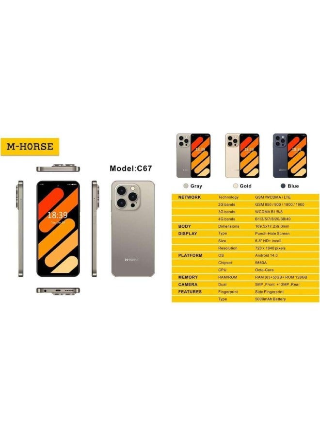 M-Horse M-Horse C67 Mobile Phone 128GB 8GB RAM - (Blue)  - Image 4