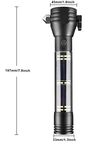 Bellveen Aluminium 7 Mode Rechargeable Solar LED Torch Flashlight Use for Car Emergency Black - Image 2