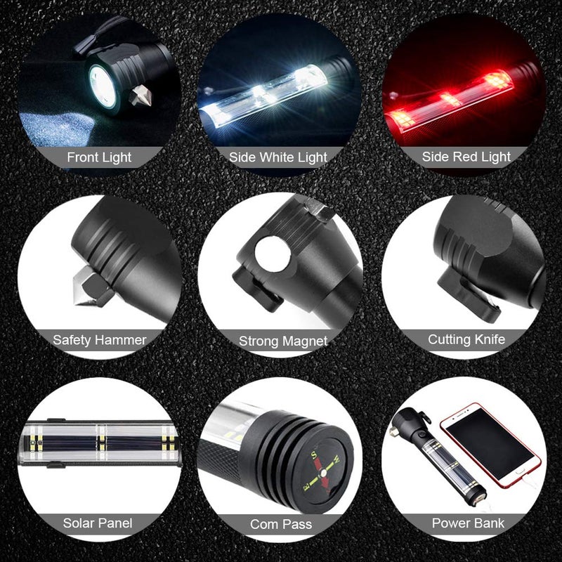 Bellveen Aluminium 7 Mode Rechargeable Solar LED Torch Flashlight Use for Car Emergency Black - Image 3