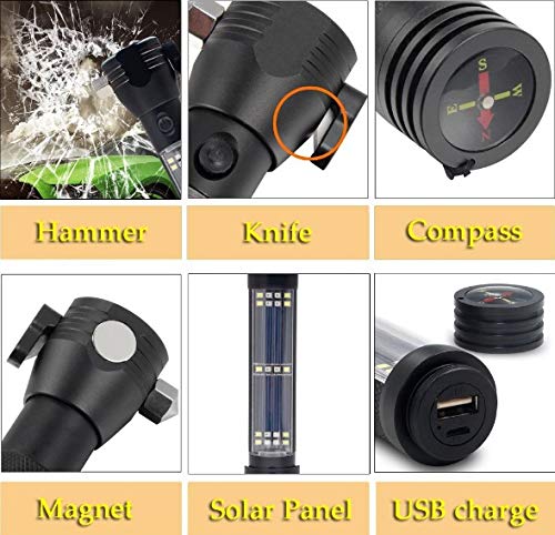 Bellveen Aluminium 7 Mode Rechargeable Solar LED Torch Flashlight Use for Car Emergency Black - Image 4