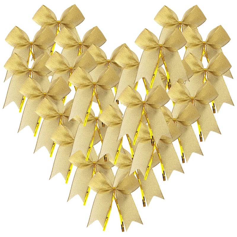 Micomon 50pcs 312 Metallic Gold Bows Twist Tie Bows for Gift Wrapping with Fish Tails Gold