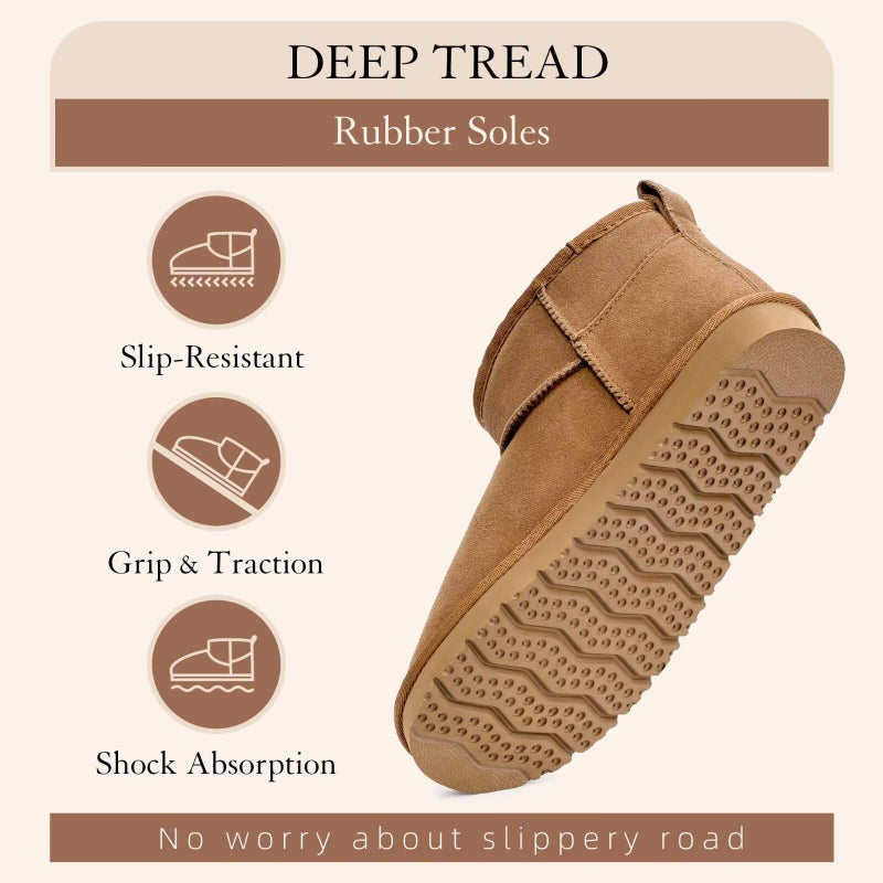 OOW 100% Genuine Suede Ankle Low Boots for Women Short Winter Snow Boot with Cozy Fur Lined - Image 5