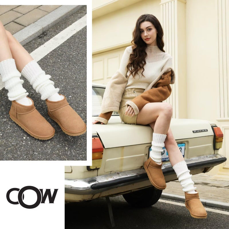 OOW 100% Genuine Suede Ankle Low Boots for Women Short Winter Snow Boot with Cozy Fur Lined - Image 2