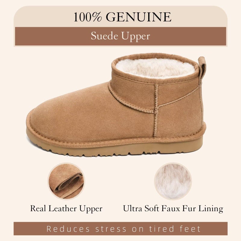 OOW 100% Genuine Suede Ankle Low Boots for Women Short Winter Snow Boot with Cozy Fur Lined - Image 4