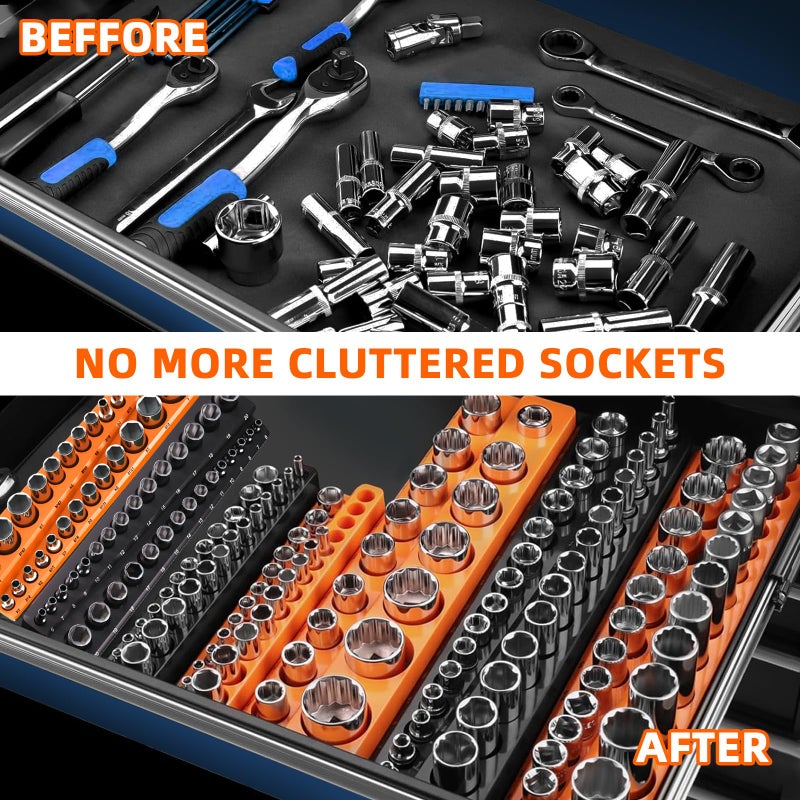 Onsski Magnetic Socket Organizer Holder Set â€“ 8-Piece Tool Organizers Including 1/4", 3/8" and 1/2" Drive Socket Holder Metric & SAE 207 Pieces Socket Trays (Sockets are not Included) - Image 3