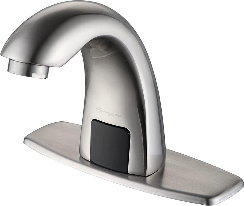 Charmingwater Touchless Bathroom Sink Faucet with Automatic Sensor Motion Bathroom Faucet with Hole Cover Plate Brushed Nickel