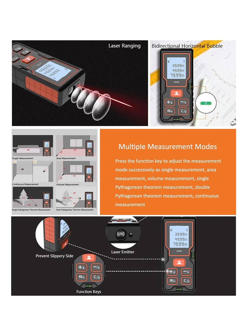 Laser Distance Meter, High Accuracy Infrared Measurement Tool with HD Backlit LCD, Portable Laser Rangefinder Digital Distance Meter, for Indoor Decoration