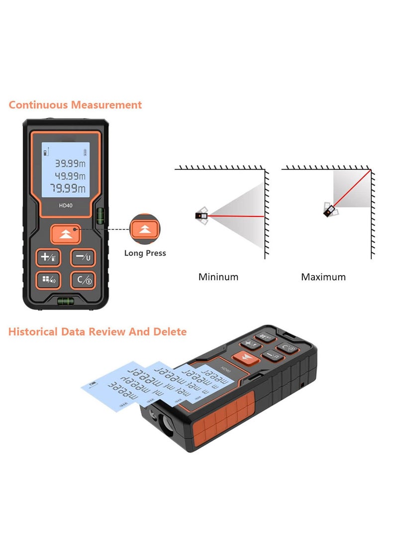 Laser Distance Meter, High Accuracy Infrared Measurement Tool with HD Backlit LCD, Portable Laser Rangefinder Digital Distance Meter, for Indoor Decoration