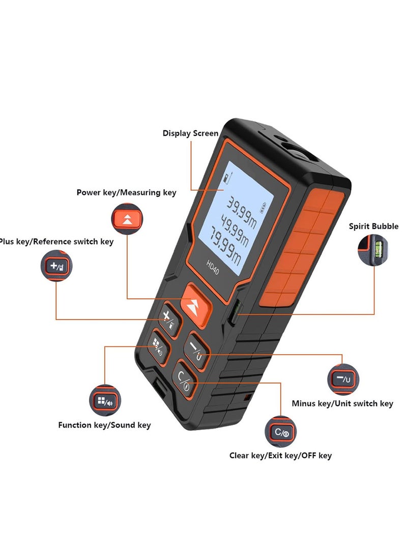 Laser Distance Meter, High Accuracy Infrared Measurement Tool with HD Backlit LCD, Portable Laser Rangefinder Digital Distance Meter, for Indoor Decoration