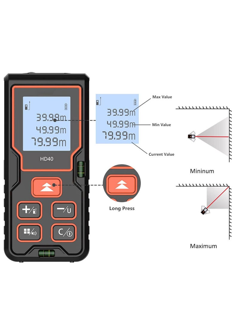 Laser Distance Meter, High Accuracy Infrared Measurement Tool with HD Backlit LCD, Portable Laser Rangefinder Digital Distance Meter, for Indoor Decoration
