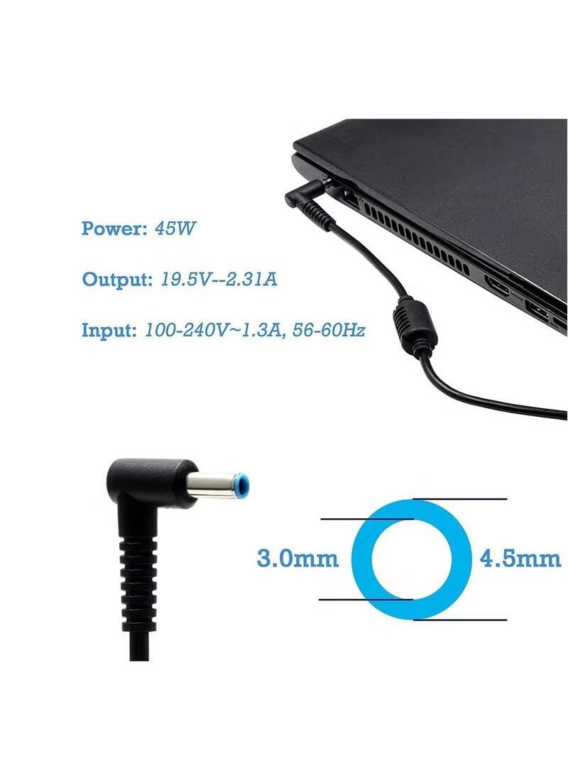 سوبر زي يوث شاحن كمبيوتر محمول HP 45W لأجهزة الكمبيوتر المحمول HP، شاحن كمبيوتر محمول بقوة 45W 19.5V 3.33A لأجهزة HP Stream 11 13 14، Pavilion، Elitebook Folio، Spectre، Pavilion Touchsmart، Spectre Ultrabook (4.5 مم × 3 مم)  - Image 2