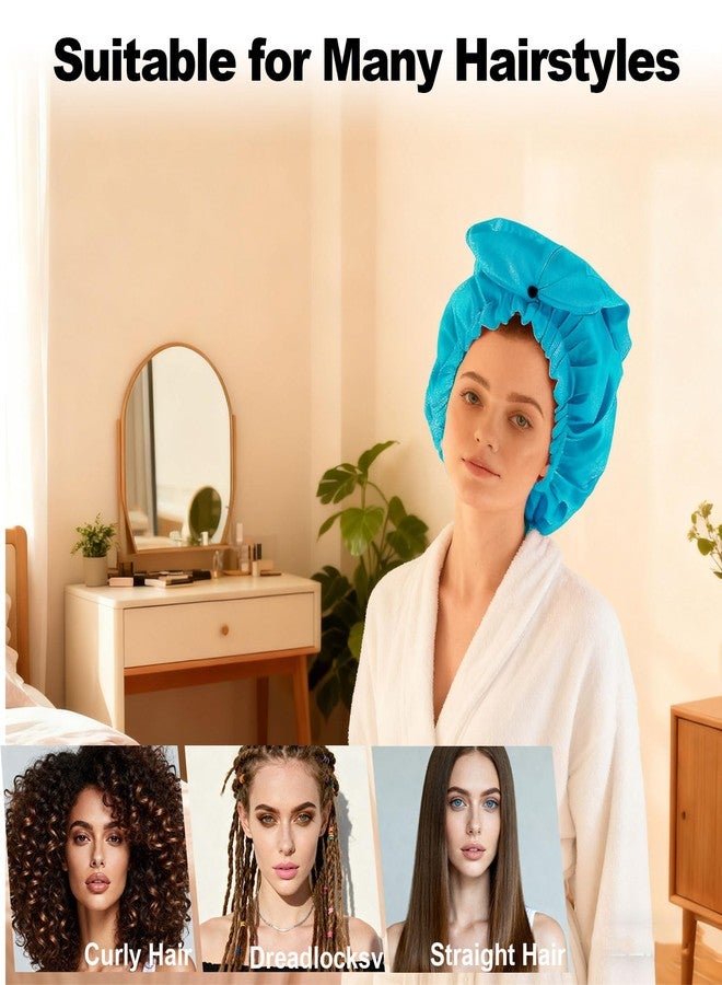 ELEBOX 4 Pack Extra Large Shower Cap for Braids/Curly Hair/Dreadlock | Reusable Waterproof Long Bonnets for Women Bath/Cooking/Cleaning/Hair Treatment | Adjustable Bath Cap with Drawstring & Button - Image 2